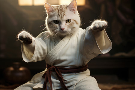 Karate cat in kimono, martial arts trainingの素材