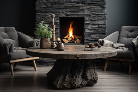 Coffee table made of stone in the interior of a modern living roomの素材