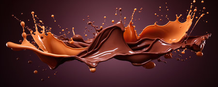 splash of chocolate or cocoa on brown background. horizontal bannerの素材