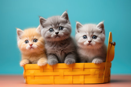 Little fluffy kittens in a wicker basketの素材