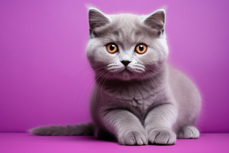 Beautiful gray cat on a bright backgroundの素材