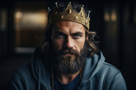 Man wearing a crown in casual clothesの素材