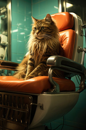 Funny cat at the hairdresser chair in beauty salonの素材