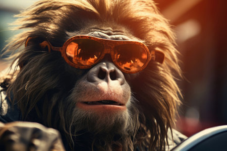 Monkey biker in stylish clothes with glassesの素材