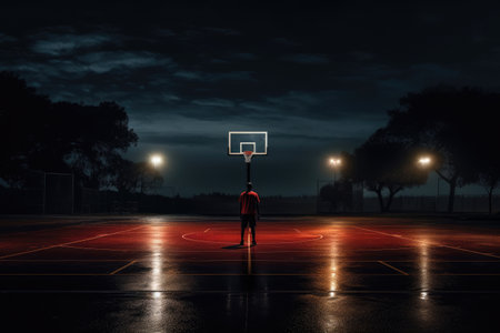outdoor basketball court in the eveningの素材