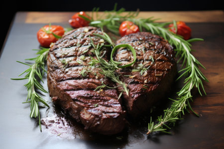 Beef steak heart on a board for valentine's dayの素材