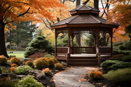 Wooden gazebo in the park or gardenの素材
