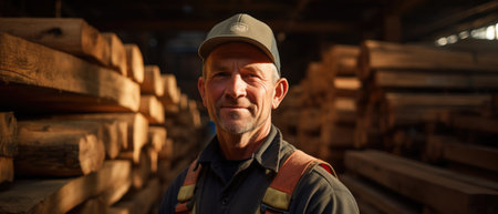Male worker in timber warehouse.の素材