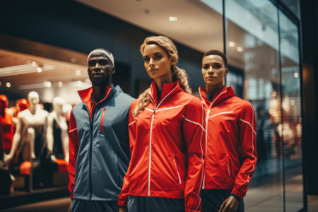 mannequins in tracksuits in a storeの素材