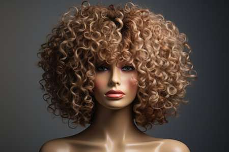 Mannequin head in a curly wigの素材