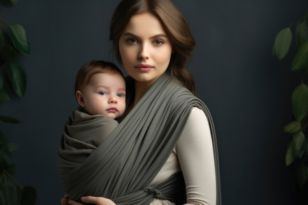 Mother woman with baby in slingの素材