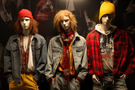 Teenage mannequins in casual clothes in a shopping mallの素材