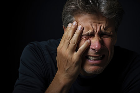 Man with toothache touching cheek with painful expressionの素材