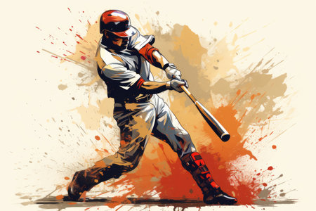 baseball player hits the ball with a bat in vintage drawing styleの素材