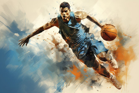 professional basketball player in motion in grunge retro style drawingの素材