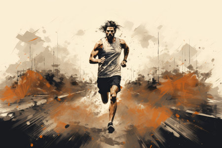 Runner athlete in vintage drawing styleの素材