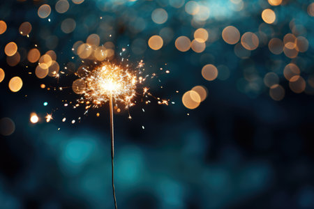New Year's celebration sparkler on bokeh backgroundの素材