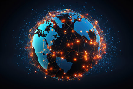 Globe in futuristic style with glowing internet connection linesの素材