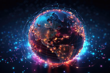 Globe in futuristic style with glowing internet connection linesの素材