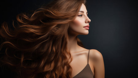 Beautiful brunette girl with long wavy hair, beauty portraitの素材