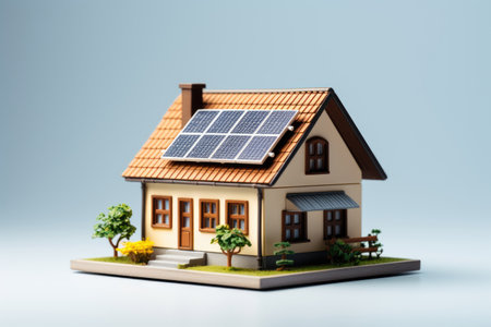 Toy house model with solar panelsの素材