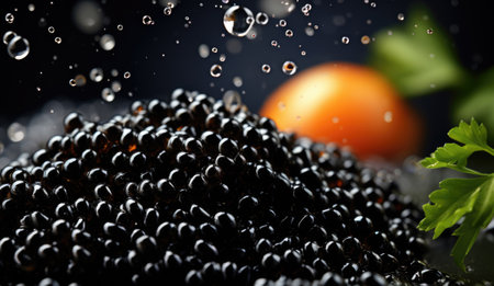 Black caviar with water drops close-upの素材