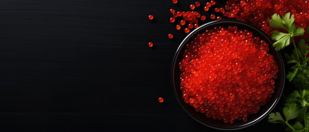 red caviar in a bowl on a dark backgroundの素材