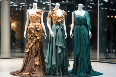 beautiful evening dresses on a mannequin in a clothing storeの素材
