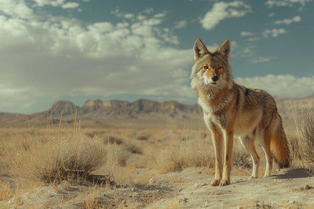 Predator wild coyote in the desertの素材