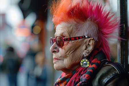 Senior stylish woman with punk mohawkの素材