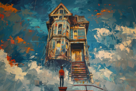 Lonely house on a cliff with stepsの素材