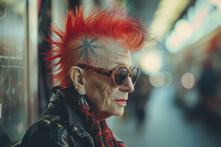 Senior stylish woman with punk mohawkの素材