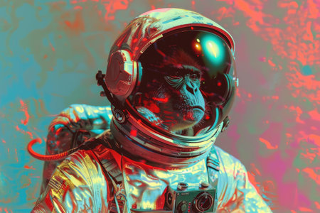 Monkey in spacesuit and helmetの素材