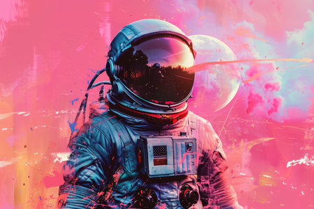 Astronaut in a spacesuit in pop art styleの素材