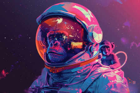 Monkey in spacesuit in bright colorsの素材