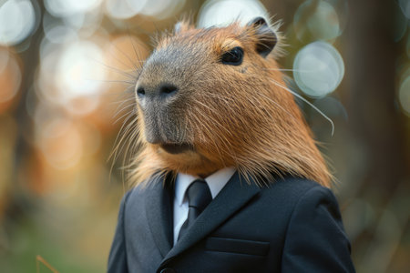 Business capybara in human suitの素材