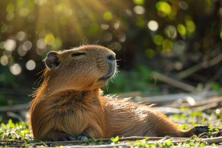 capybara lies in the sun baskingの素材