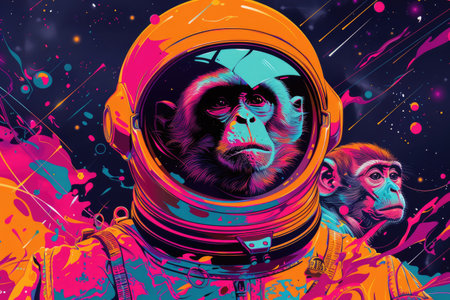 Monkey in spacesuit in bright colorsの素材