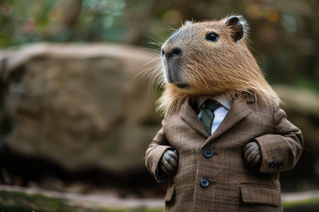 Business capybara in human suitの素材
