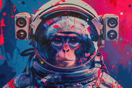 Monkey in spacesuit in bright colorsの素材