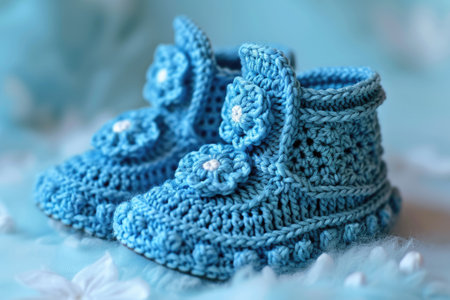 Crochet baby boots with Irish lace blue for boysの素材