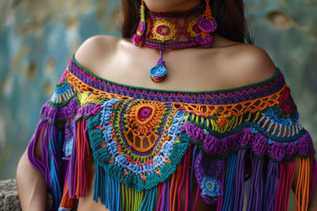 Handmade bright crocheted blouse Irish laceの素材