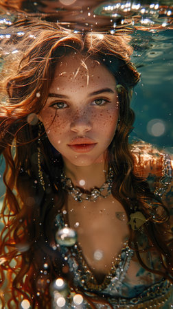 Portrait of a beautiful mermaid with long hairの素材