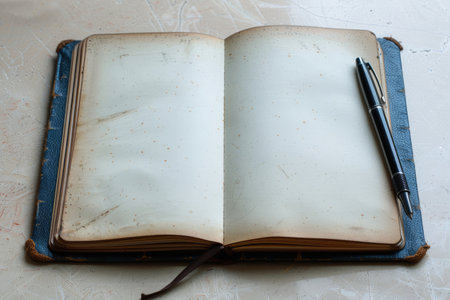 Open notebook for notes and pen. Space for textの素材