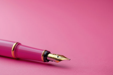 Ink pen on pink background. Space for textの素材