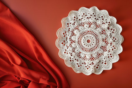 White hand made crochet lace white doilyの素材