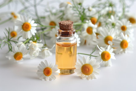Bottle with chamomile cosmetic oilの素材