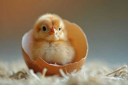 Newborn chick in an eggの素材