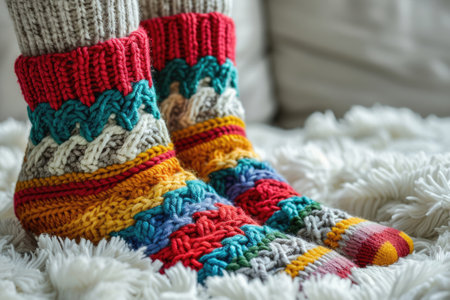 pair of warm knitted striped socksの素材