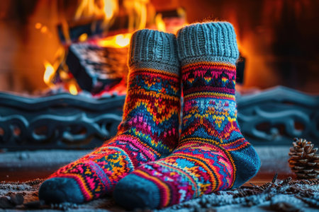 warm knitted socks by the fireplaceの素材